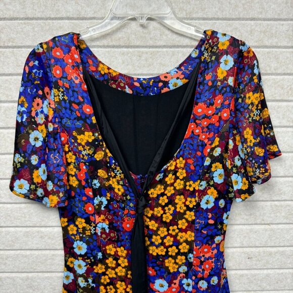 Anthropologie Floral Boho Ruffle Mini Dress Butterfly Sleeves Black Sz 2 - Picture 5 of 13